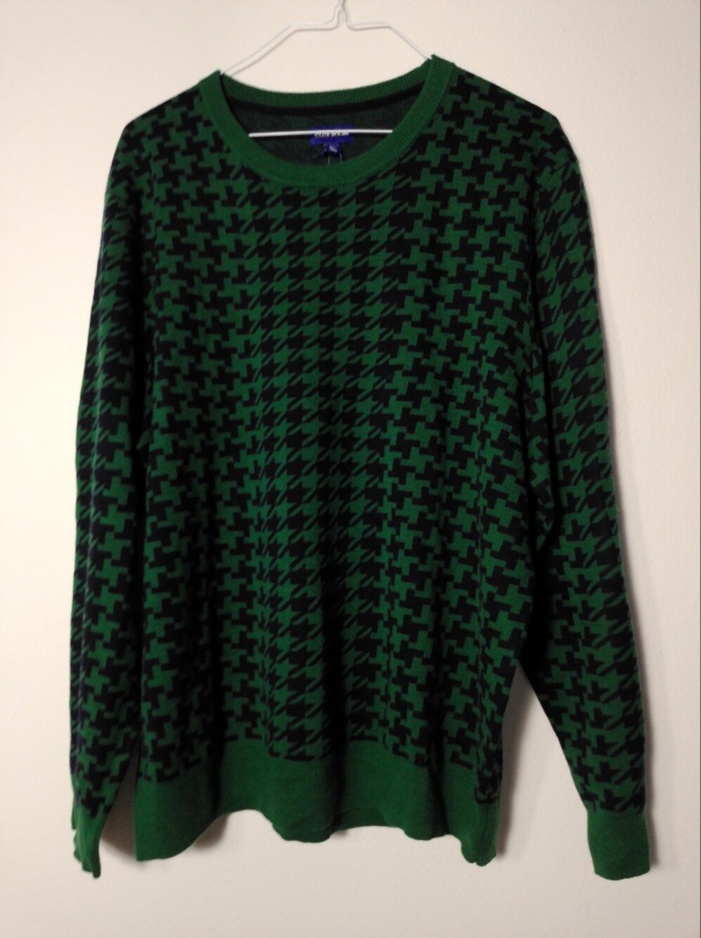 NWT Club Room Men’s XXL Green Black Houndstooth Crewneck Sweater